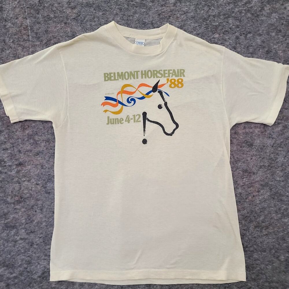 Vintage Belmont Park Shirt Mens Extra Large Beige 1988 Horsefair With Pinhole